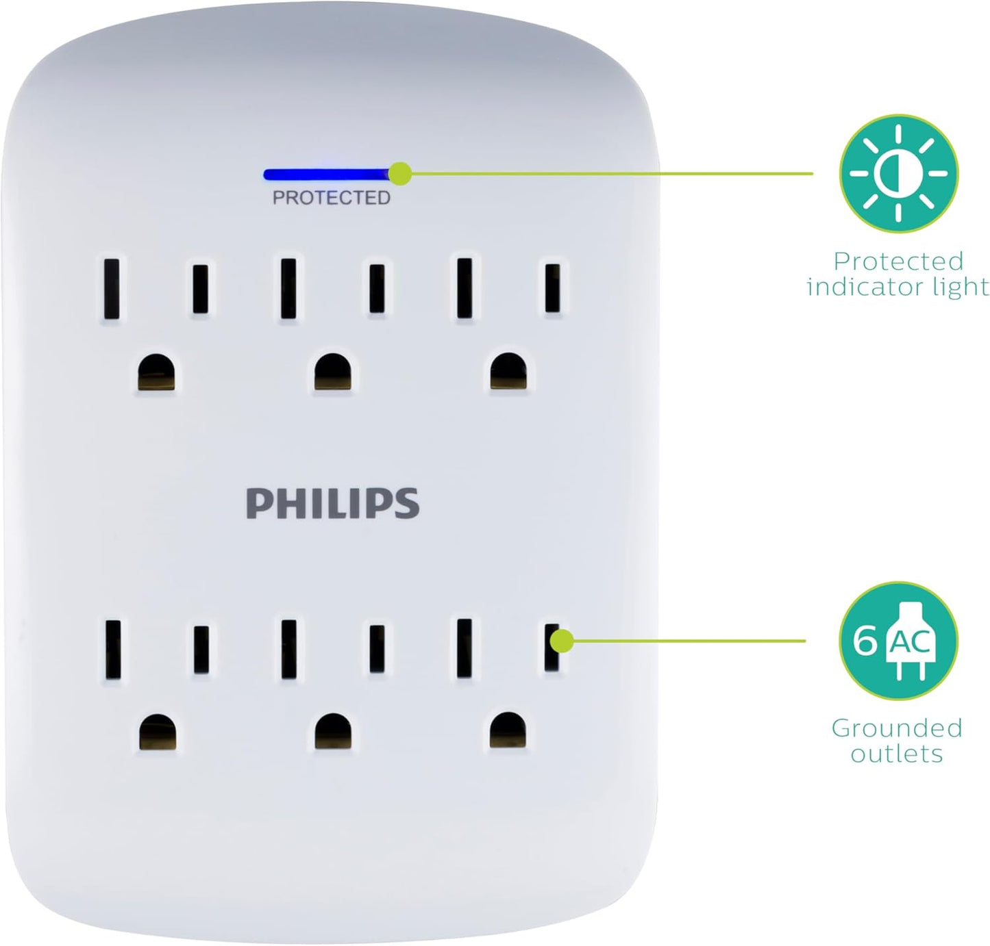 Philips SPP3461WA/37 6-Outlet Surge Protector 2-Pack