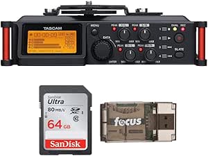 Tascam DR-70D Portable Recorder Bundle 64GB Card