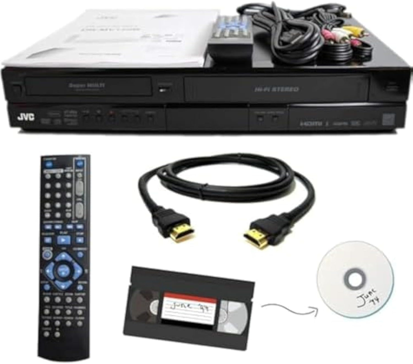 JVC VHS to DVD Recorder Combo with Remote, HDMI