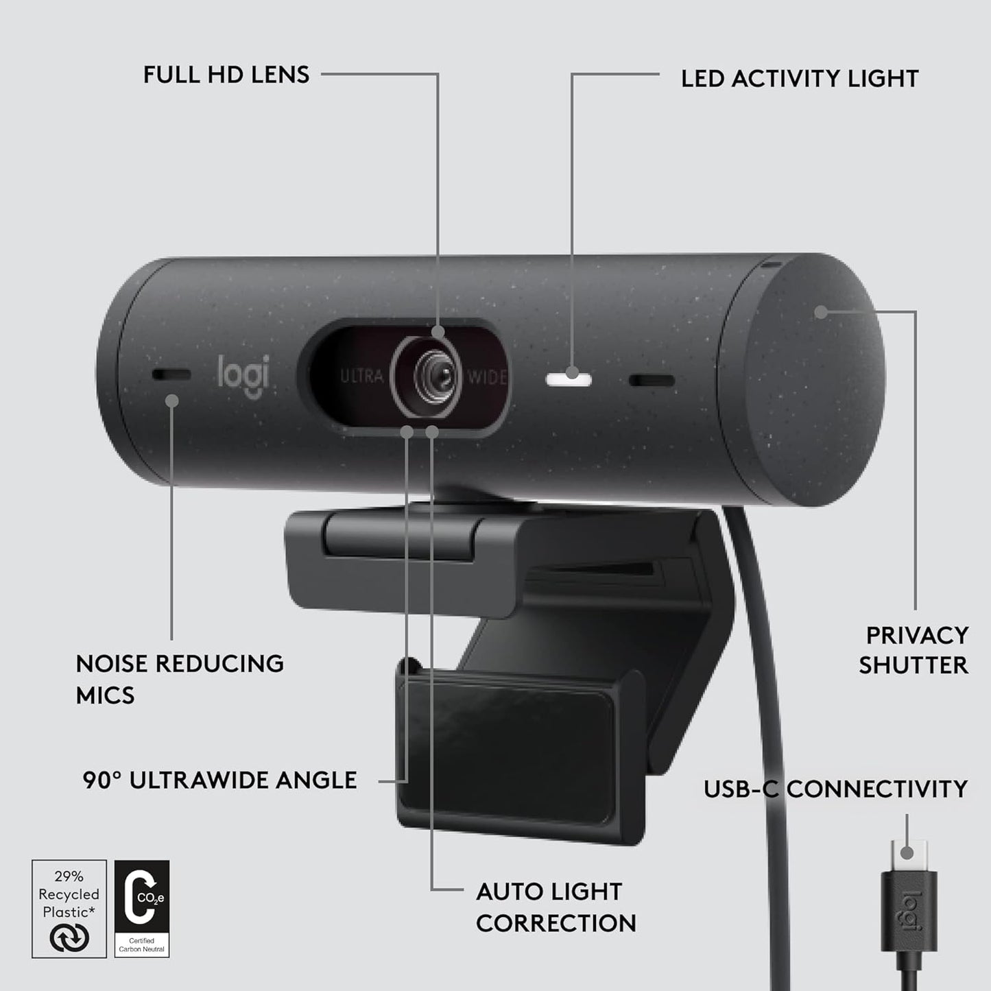 Logitech Brio 500 4MP USB-C Webcam Graphite