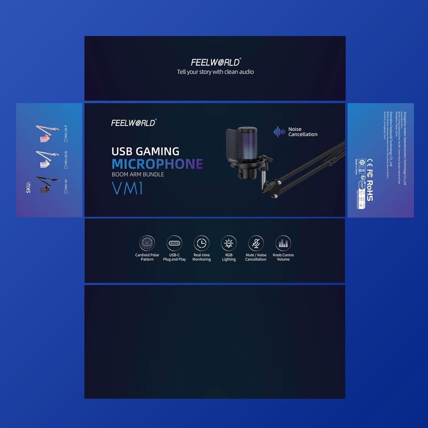 FEELWORLD VM1-AS-OF-JP Gaming Microphone USB Condenser Mic RGB