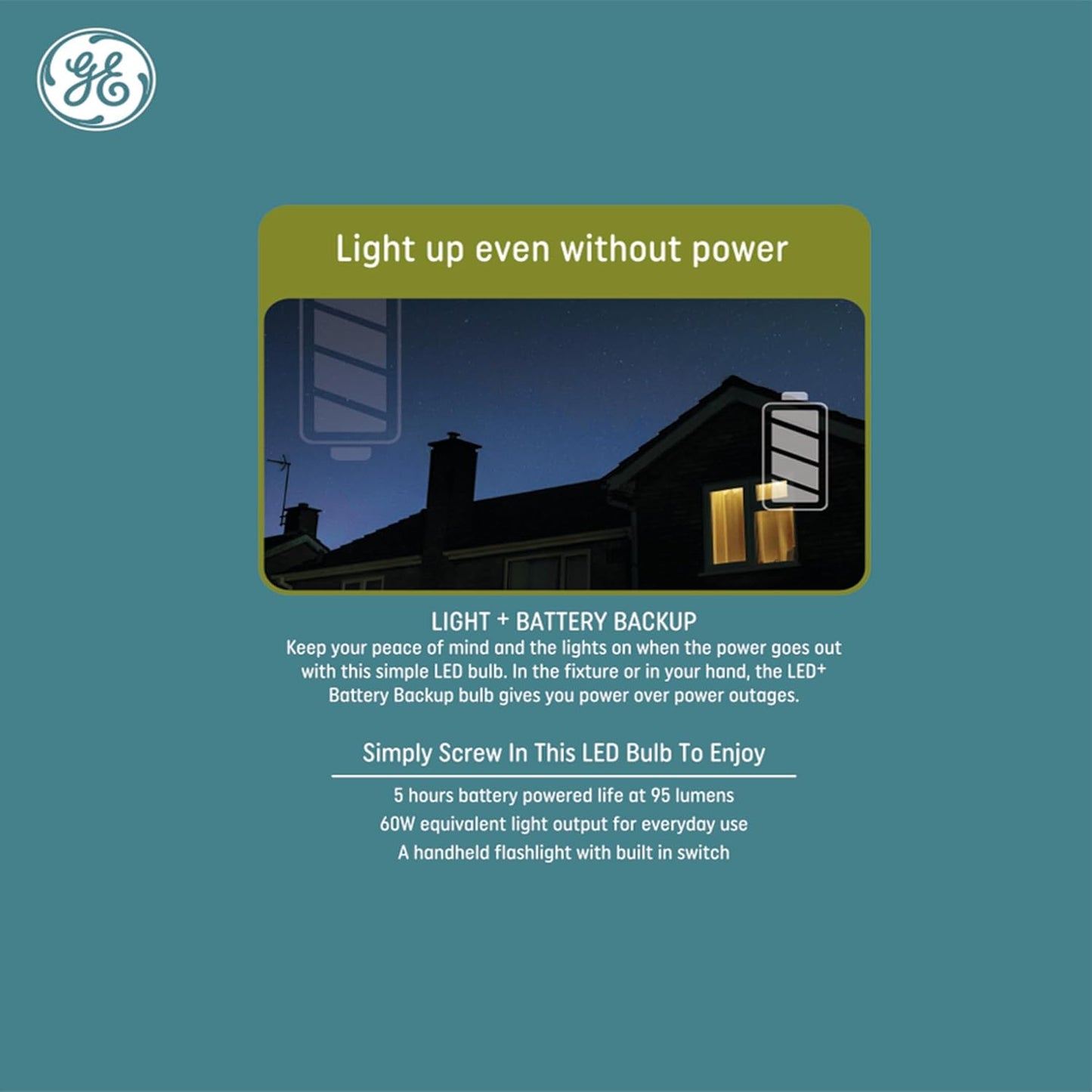 GE 93131819 LED+ Backup Battery Light Bulbs, 2-Pack