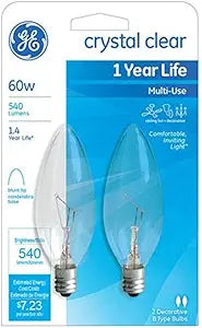 GE 76229 60W Clear Torpedo Candelabra Light Bulbs (2-Pack) — main product image