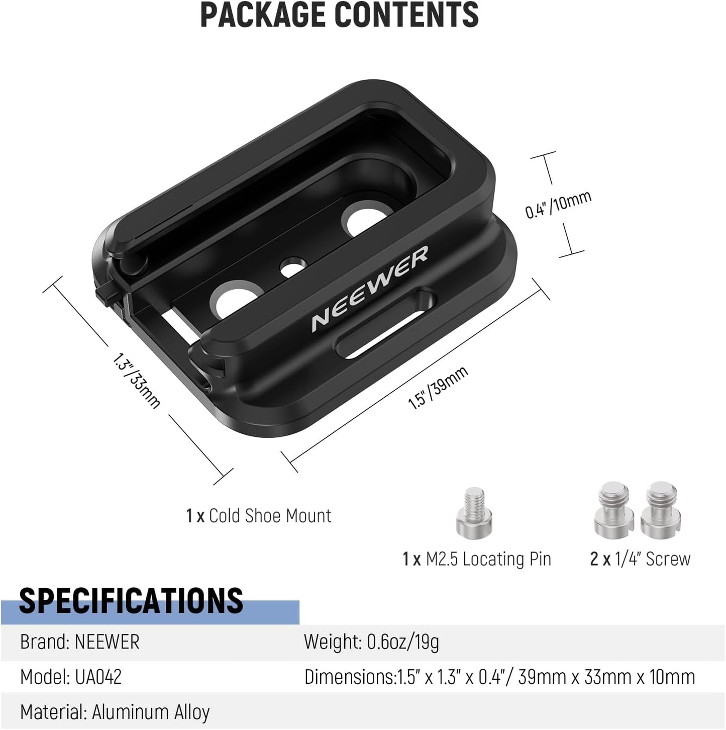 Neewer 10103126 Cold Shoe Mount Adapter 1/4" Threads