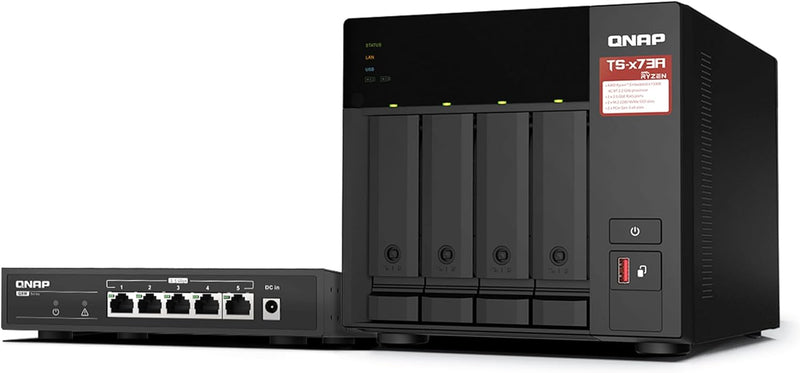QNAP TS-473A-SW5T-US 4-Bay NAS + 2.5GbE Switch — main product image