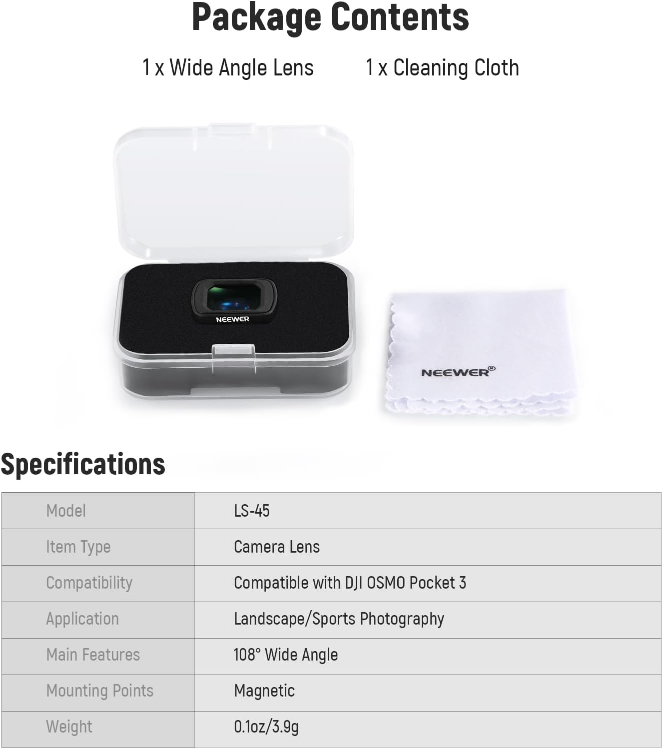 Neewer 10103763 0.75X Wide Angle Lens DJI Pocket 3