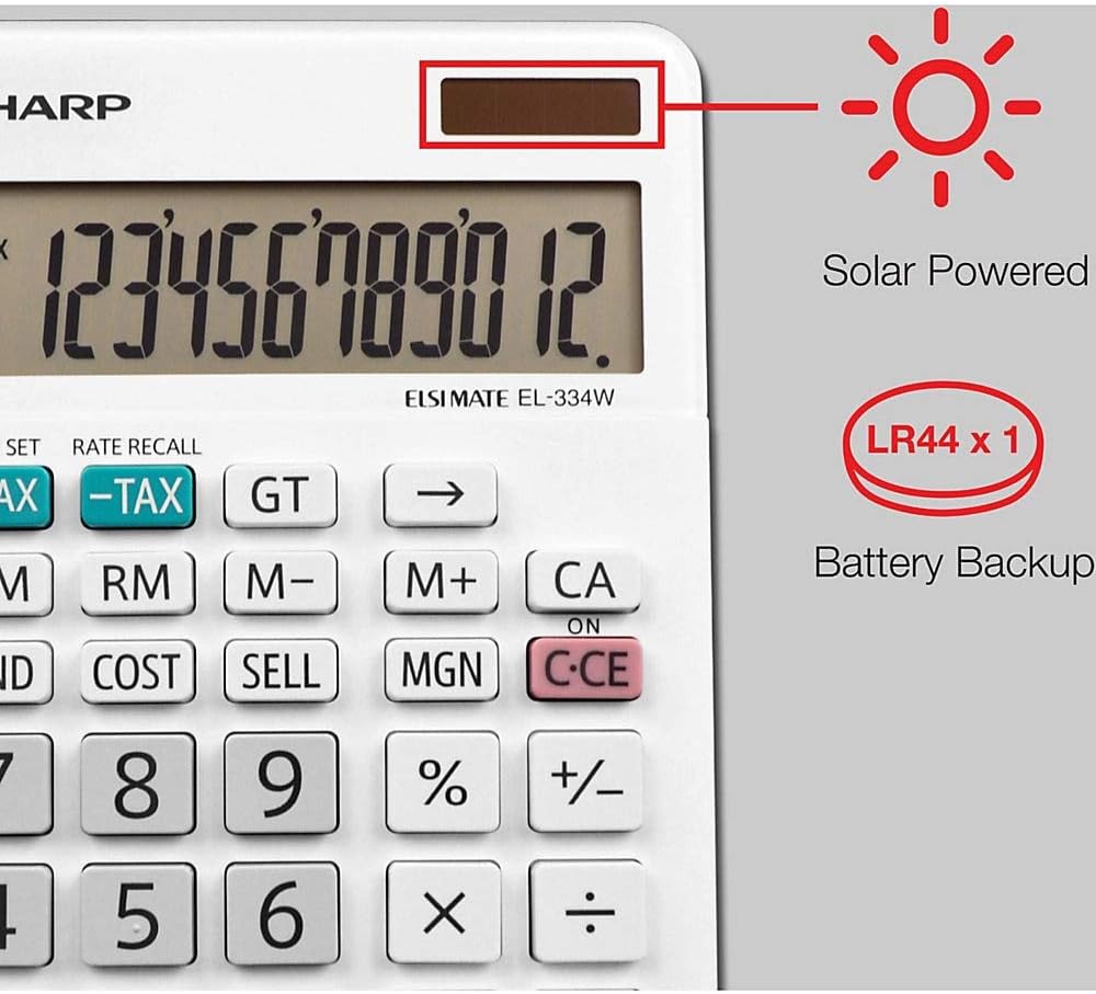 Sharp EL-334WB Business Calculator White 12-Digit Display