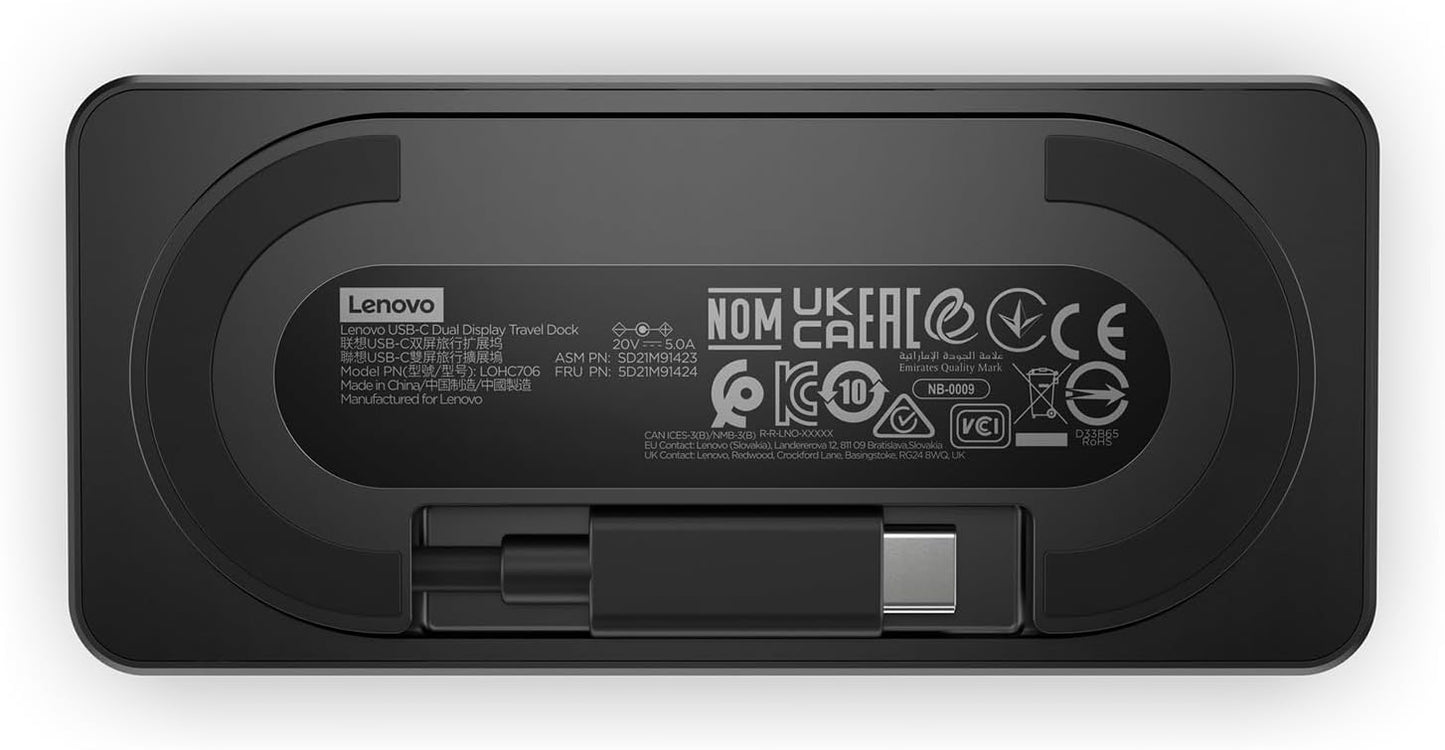 Lenovo 40B90000US USB-C Dual 4K Display Travel Dock