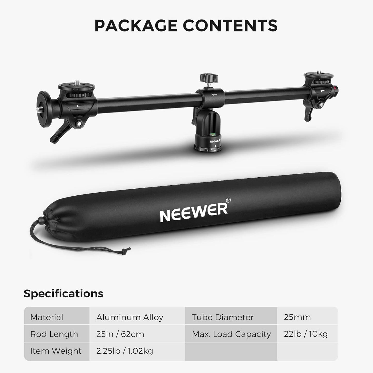 Neewer 10100663 25" Horizontal Tripod Center Axis