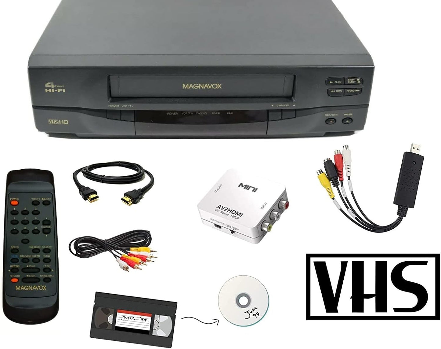 Magnavox 4-Head VCR Renewed with Adapters