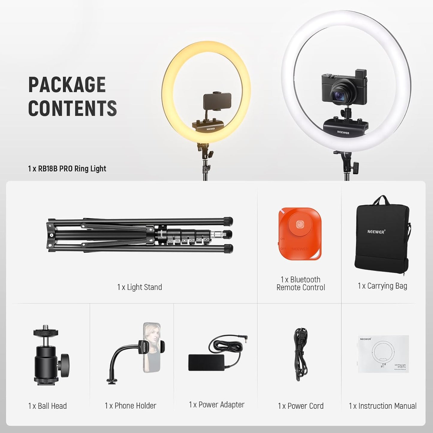 Neewer RP18B Pro 18-inch LED Ring Light Kit