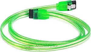 Monoprice 105129 3ft SATA Cable 6Gbps Locking Latch UV Green
