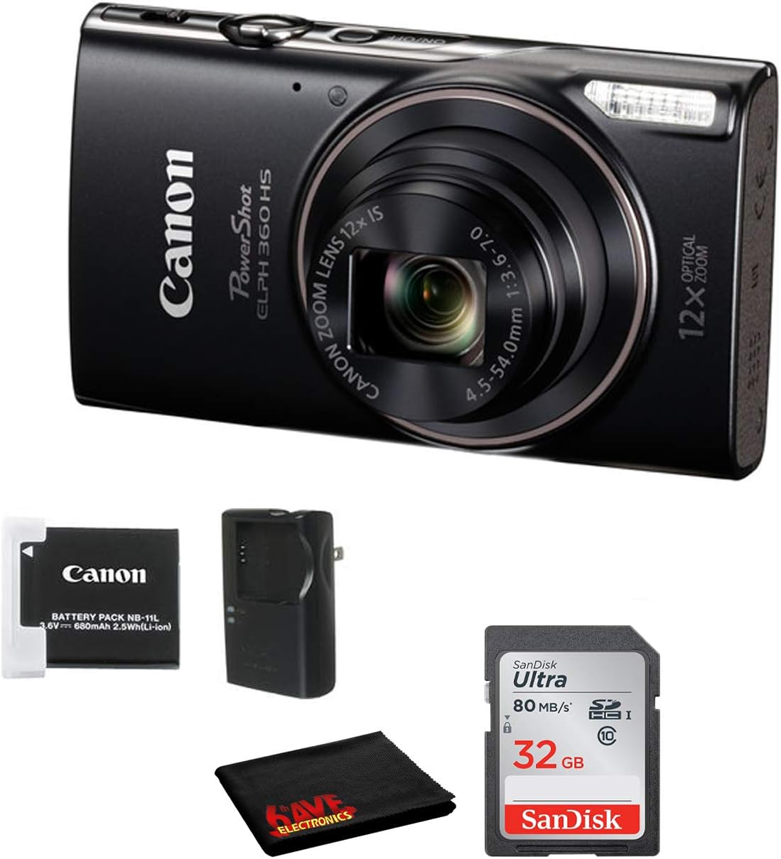 Canon Elph 360 HS Digital Camera Bundle Renewed