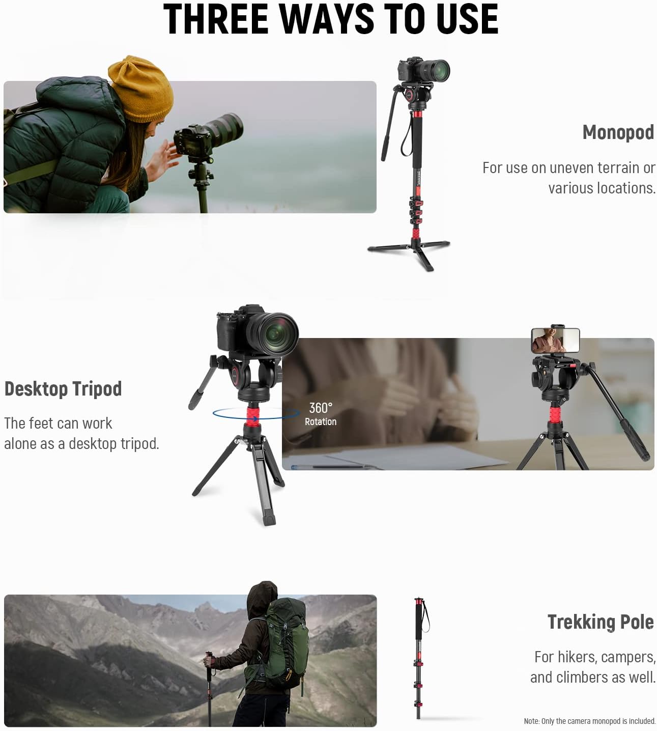 NEEWER 10101921 Pro Camera Monopod with Fluid Head