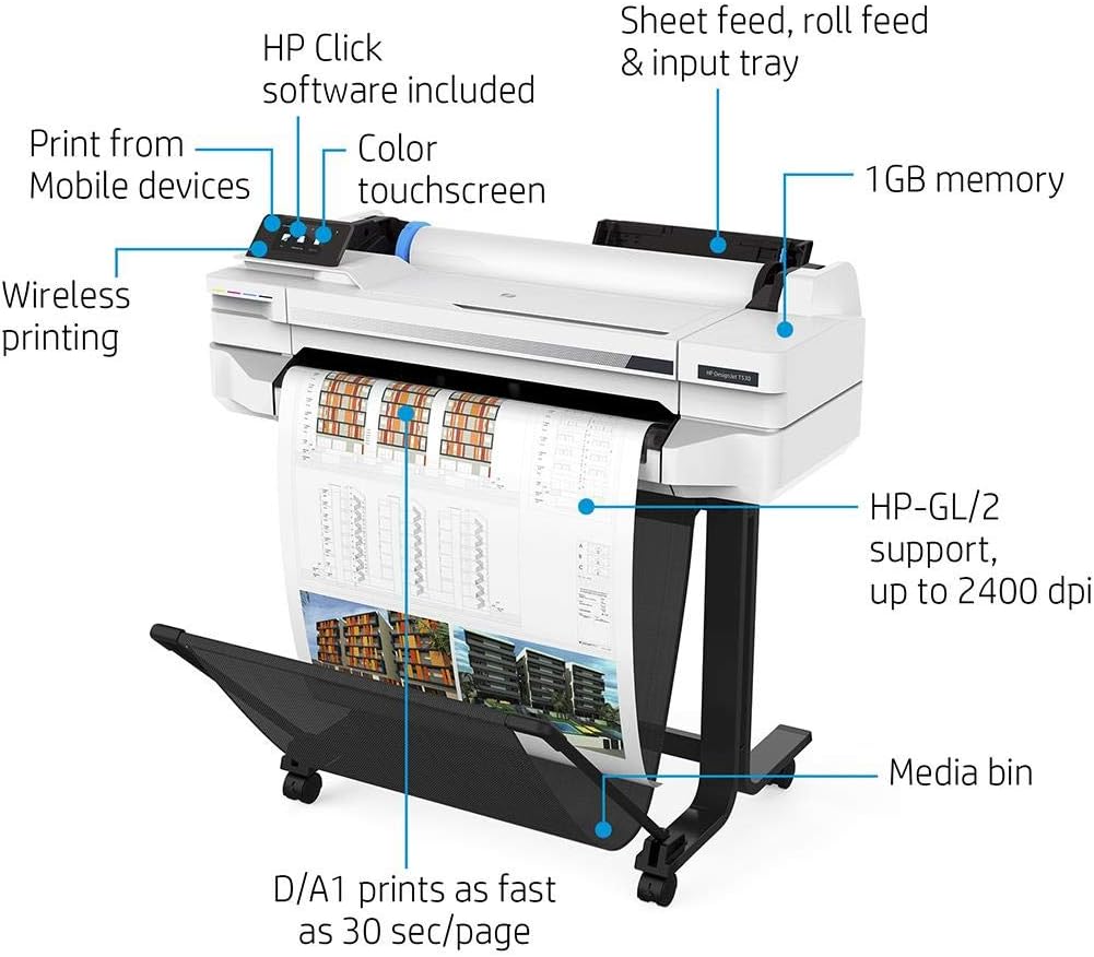 HP T530-24 DesignJet Wireless Plotter Printer - 24 Inch