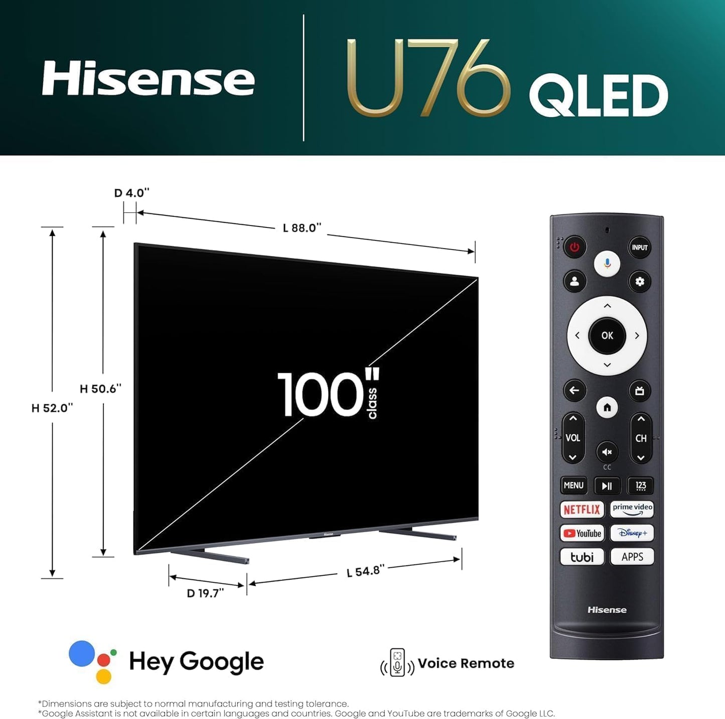 Hisense 100U76N 100-Inch ULED 4K Google Smart TV - 144Hz