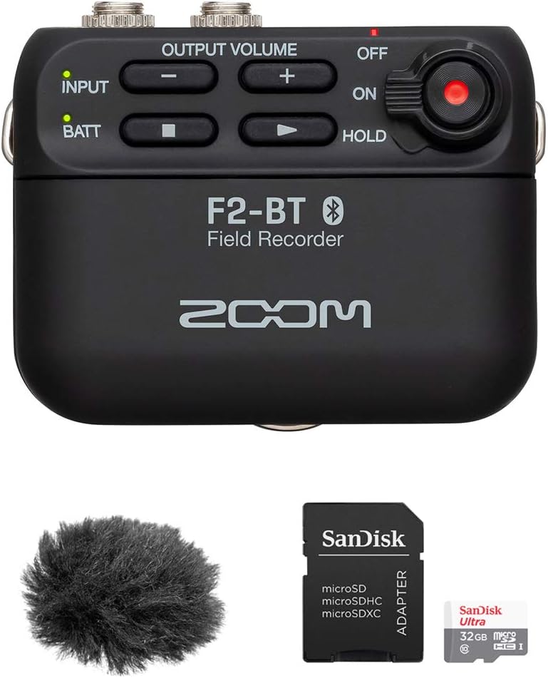 Zoom F2-BT Bluetooth Field Recorder Lavalier Bundle