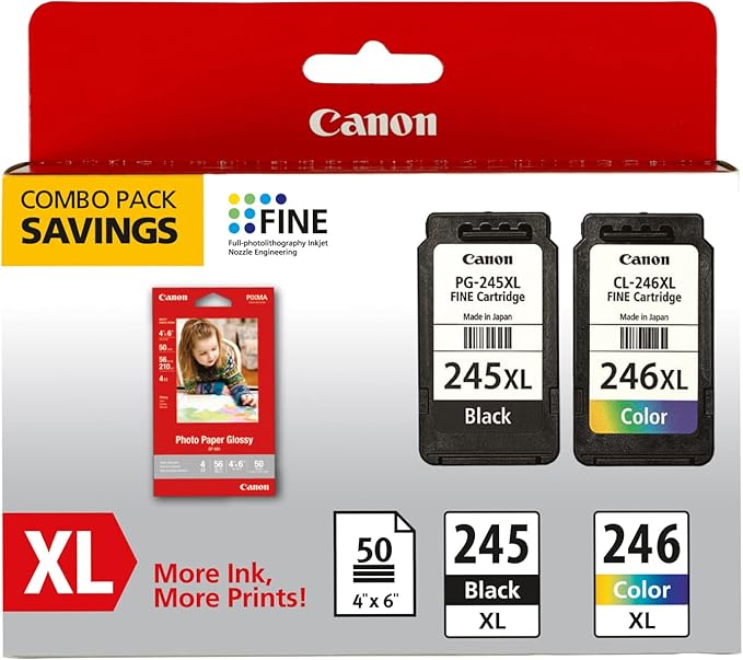 Canon PG-245XL/CL-246XL Ink & Photo Paper Pack - Compatible Printers