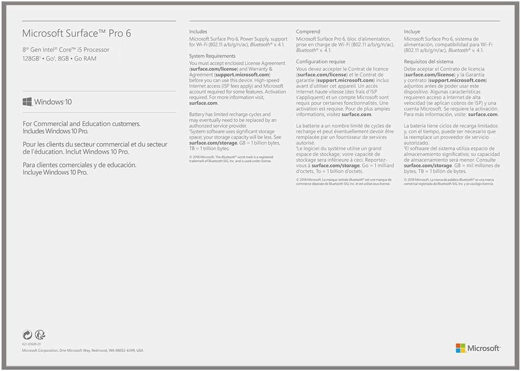 Microsoft LGP-00001 Surface Pro 6 i5 8GB 128GB Renewed