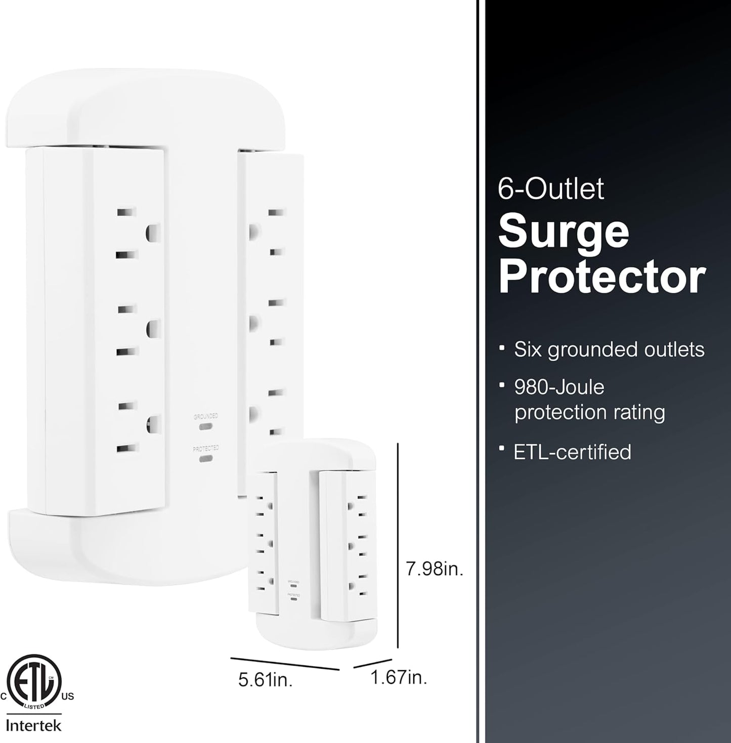 GE 81781 6-Outlet Swivel Surge Protector Wall Tap - 980 Joules