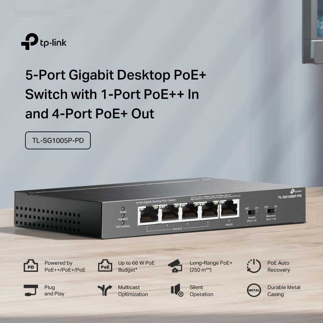 TP-Link TL-SG1005P-PD 5-Port PoE Passthrough Gigabit Switch