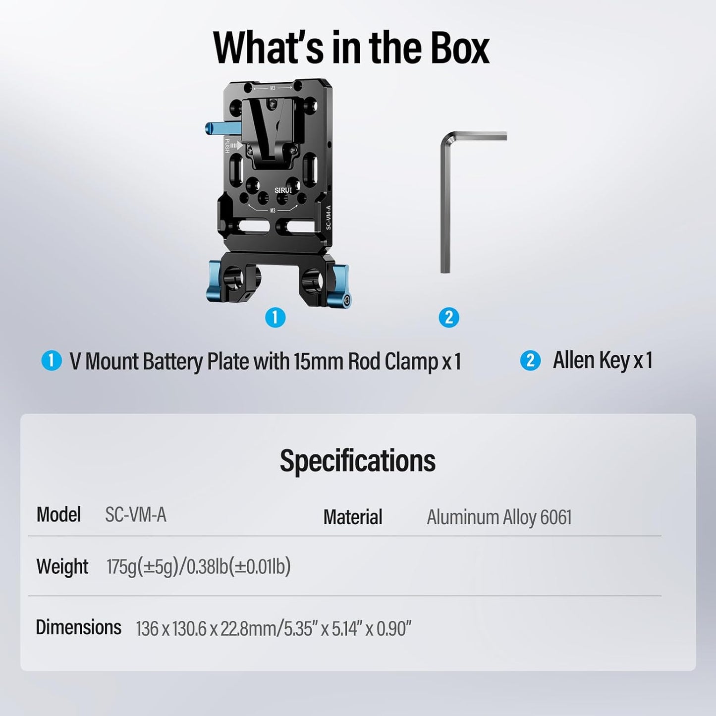 Sirui SC-VM-A V Mount Battery Plate Dual 15mm Rod Clamp