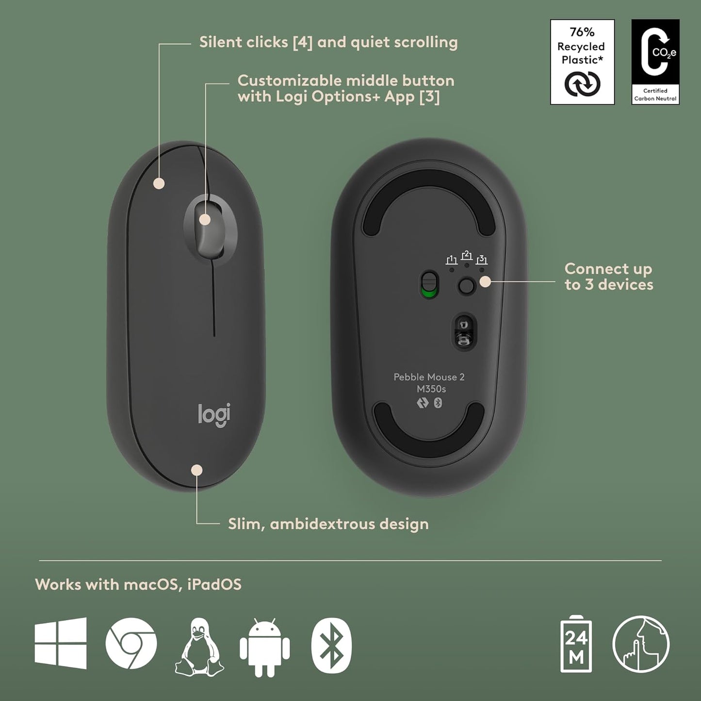Logitech 920-012200 Pebble 2 Combo for Mac - Tonal Graphite