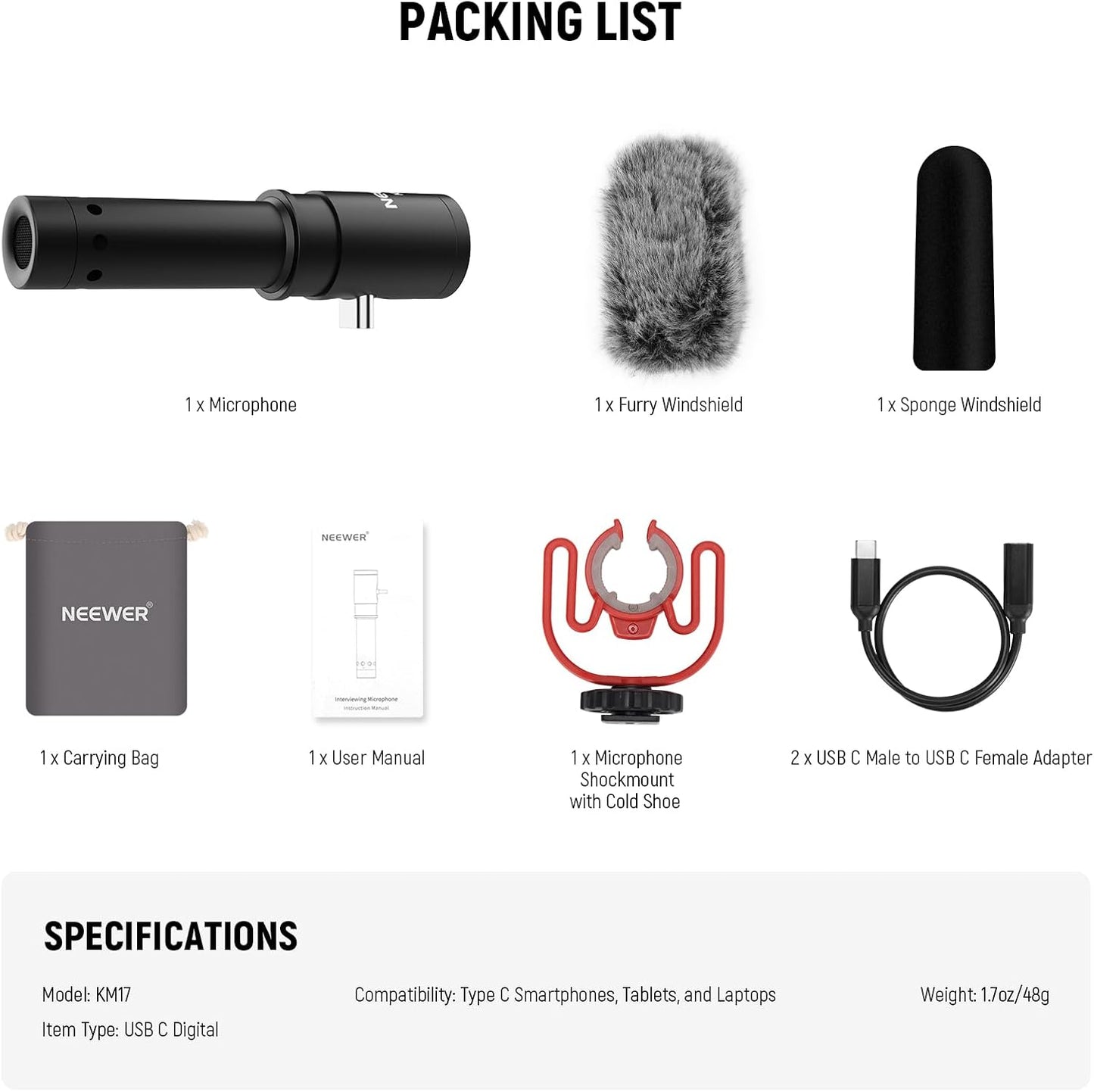 Neewer 21000073 KM17 USB-C Noise Canceling Microphone