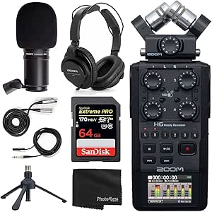 Zoom ZH6AB_K5 Portable Recorder Podcasting Bundle: Mic, Headphones