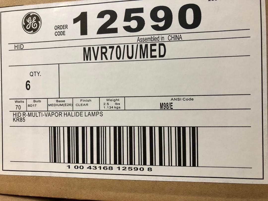 GE 12590 MVR70/U/MED 70W Metal Halide Light Bulb (6-Pack)