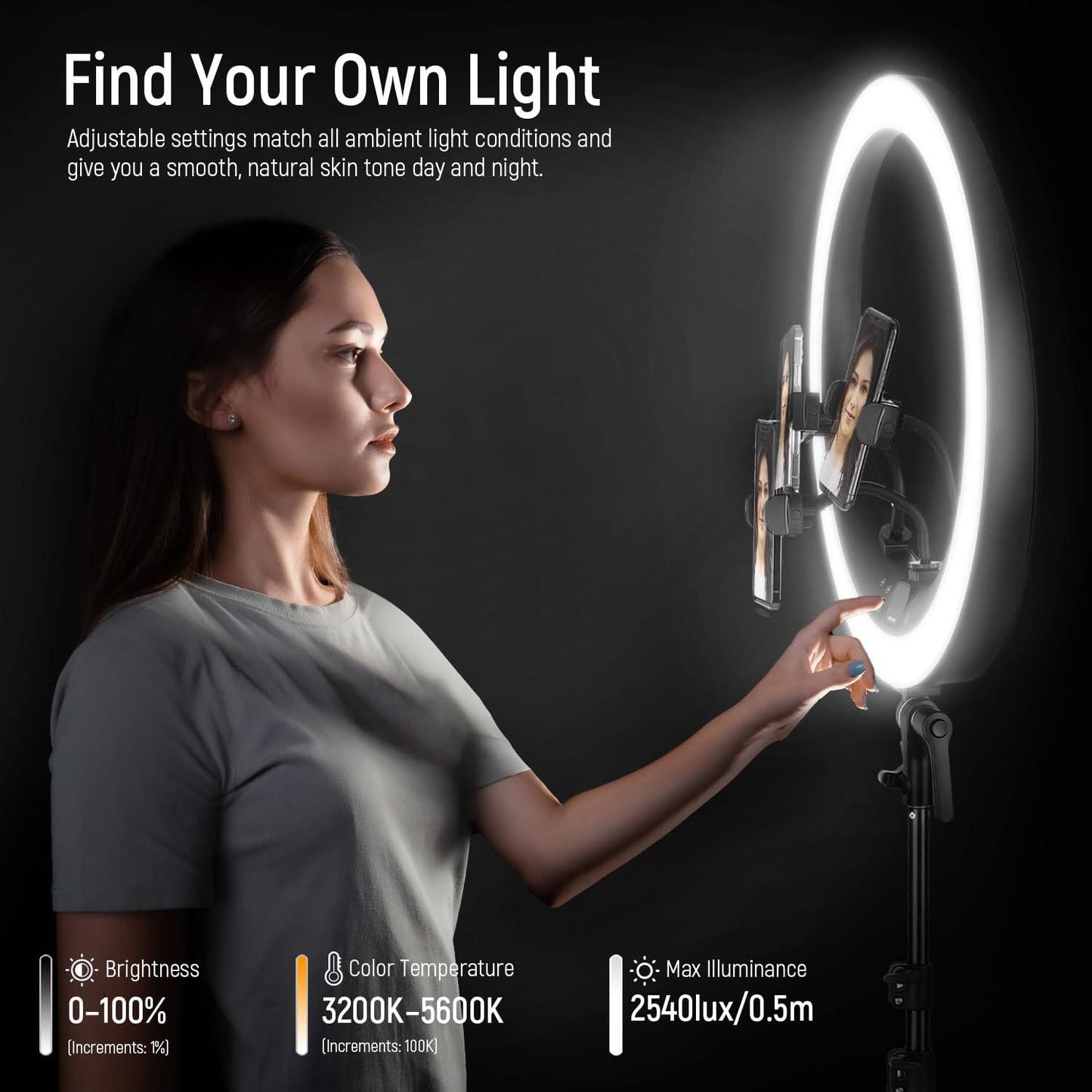 Neewer 10102970 19" Ring Light with Stand & Phone Holders