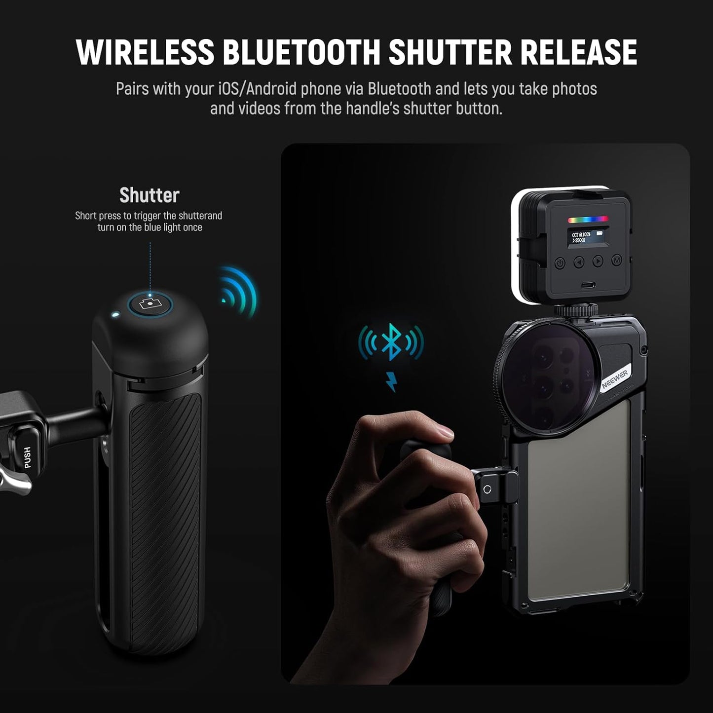 Neewer PA045E Phone Cage Side Handle - Bluetooth Remote Shutter
