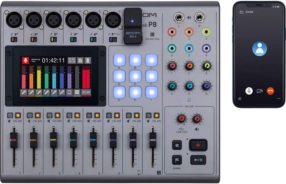 Zoom PodTrak P8 Podcast Recorder Bundle with ZDM-1 Mics