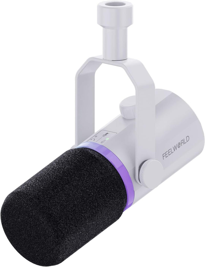 FEELWORLD PM1-W-OF-EU XLR USB Dynamic Podcast Microphone White — main product image