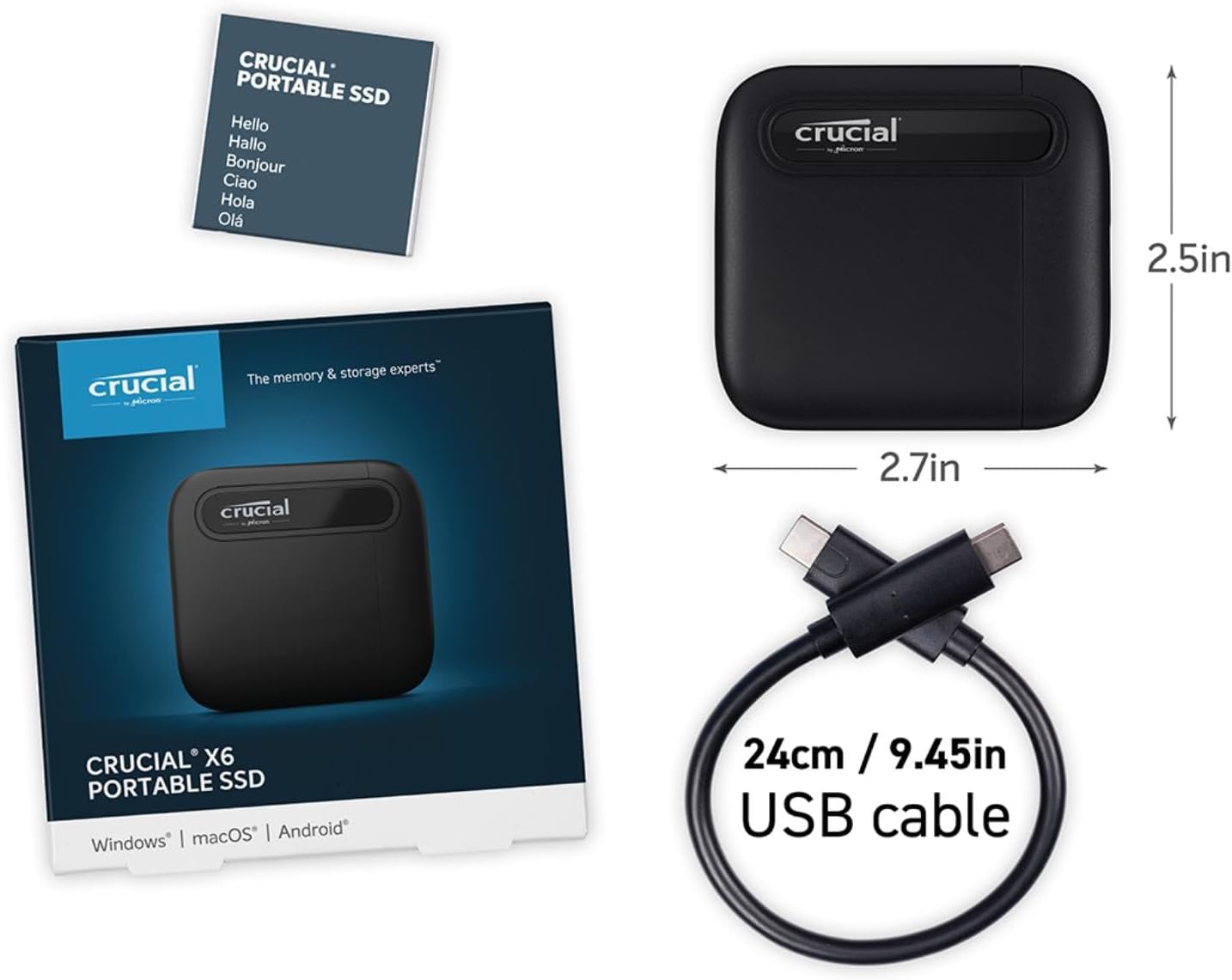 Crucial X6 CT2000X6SSD9 - 2TB Portable SSD - USB 3.2