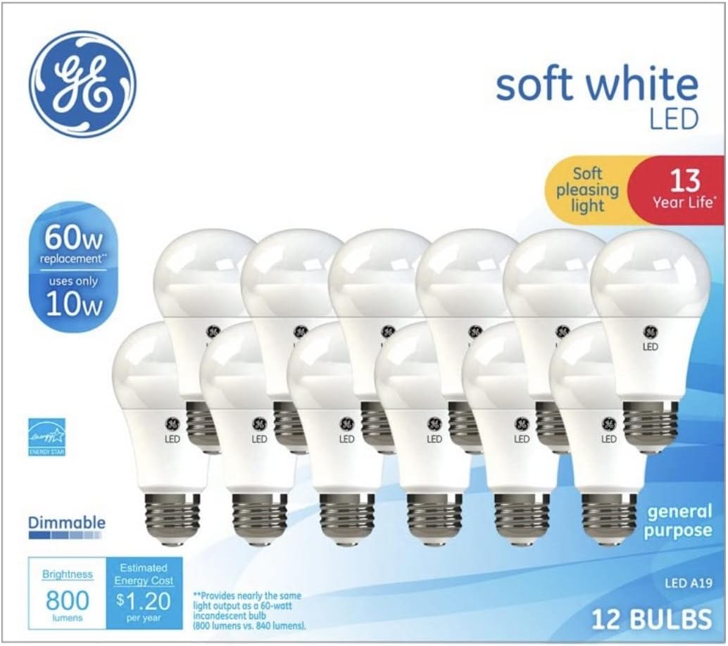 GE Soft White 60 Watt Replacement LED Bulb 12-Pack Dimmable