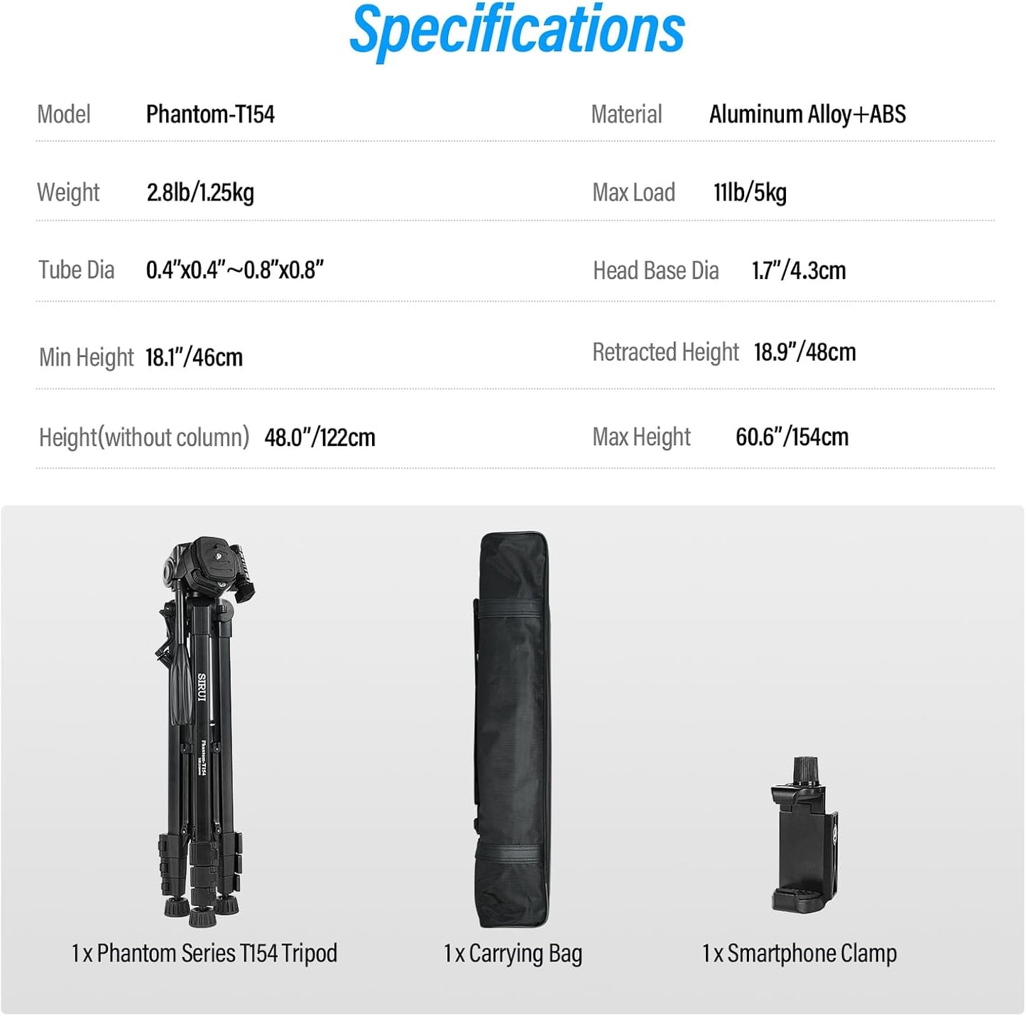 Sirui Phantom-T154 60" Aluminum Camera Tripod Phone Holder