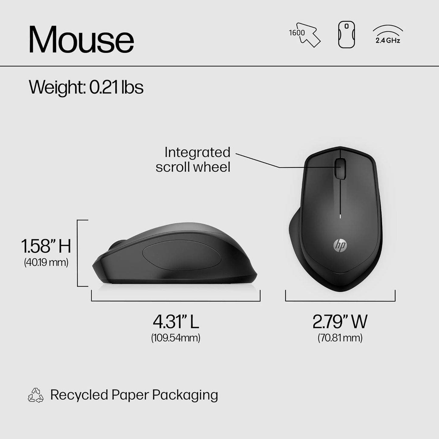 HP Wireless Silent 280M Ergonomic Mouse Black