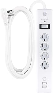 GE 25798 4-Outlet 2-USB Surge Protector 8ft