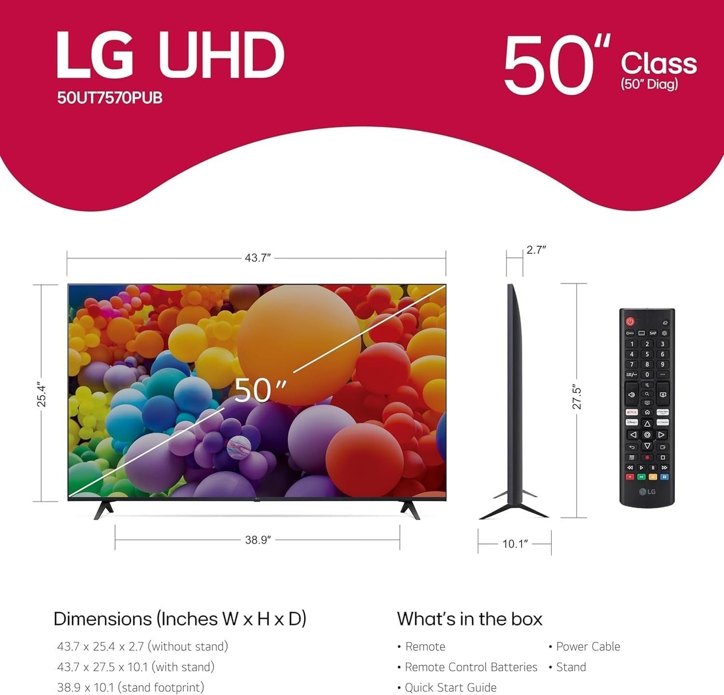 LG 50UT7570PUB 50-Inch Renewed 4K UHD LED Smart TV