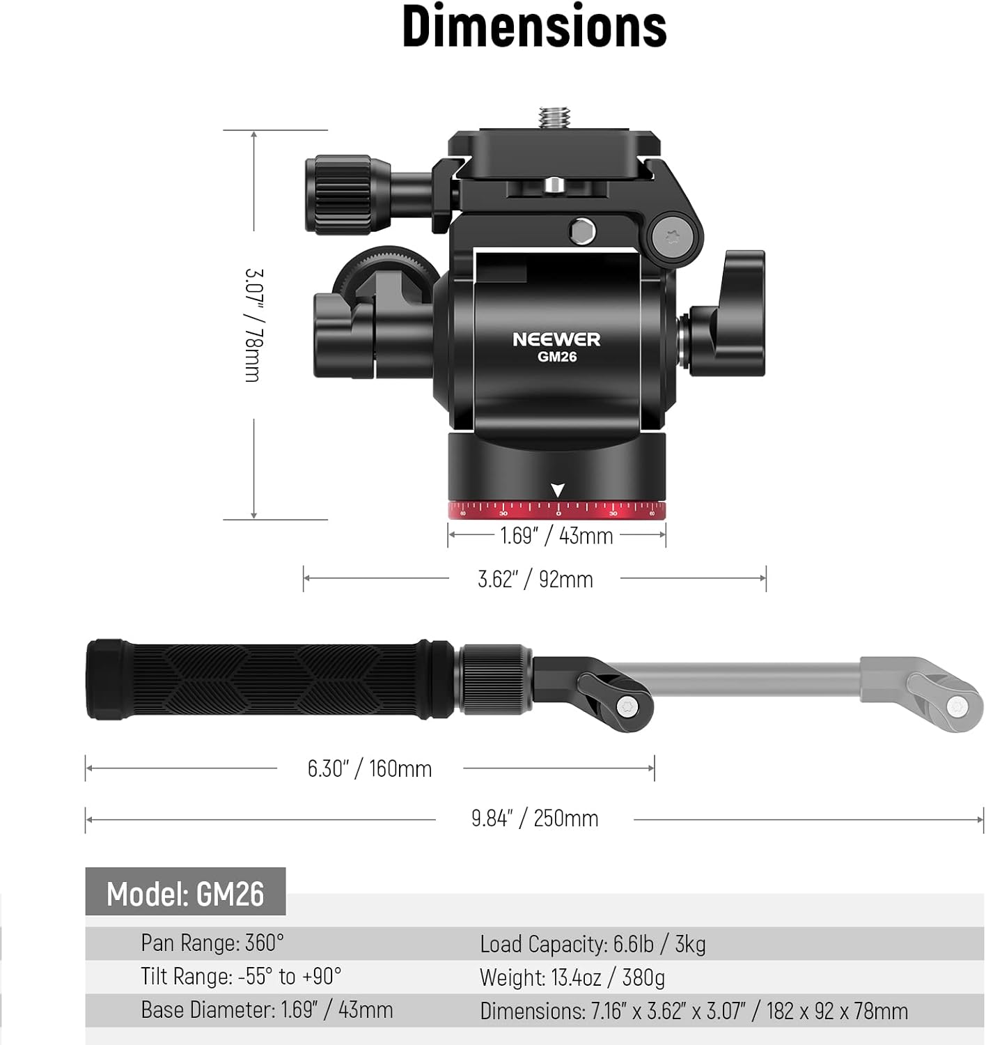 Neewer 10101837 Video Tripod Head Pan Tilt