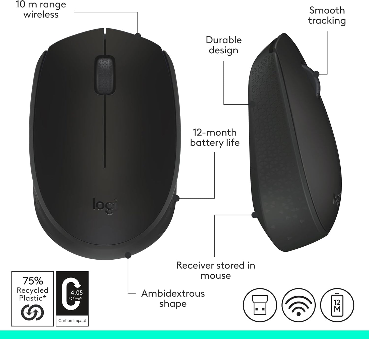 Logitech 910-004940 M170 Black Wireless Mouse