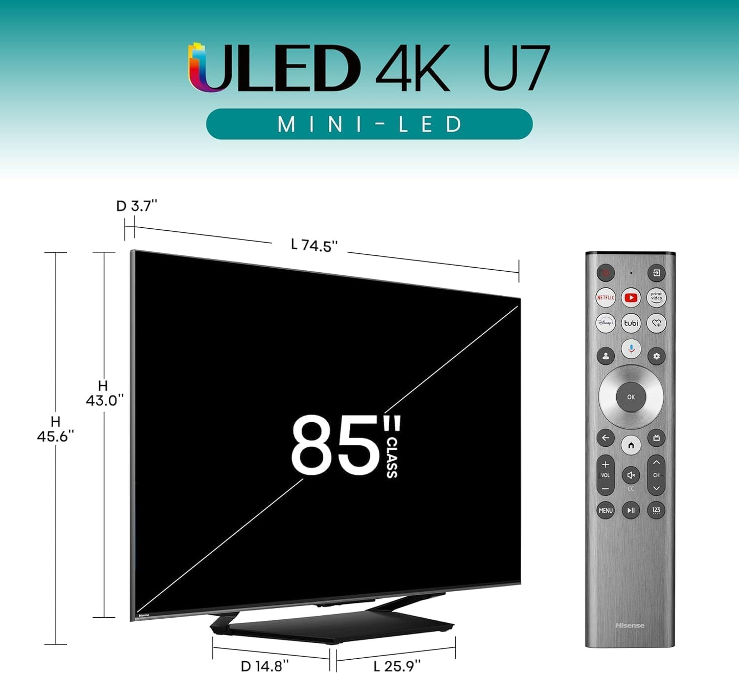Hisense 85U7N 85-Inch ULED 4K Mini-LED QLED 144Hz Google TV