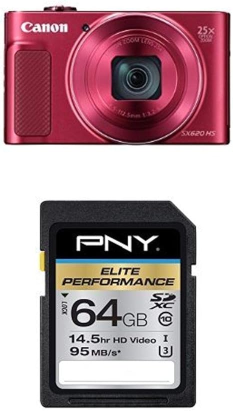 Canon Digital Camera Optical Zoom Red 64GB Bundle