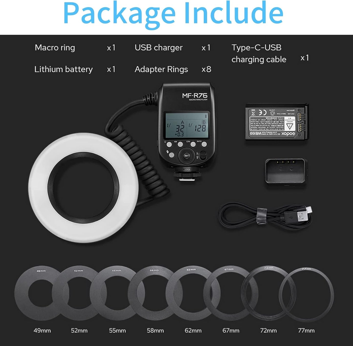 Godox MF-R76 Macro Ring Flash for Sony Canon Nikon Fuji