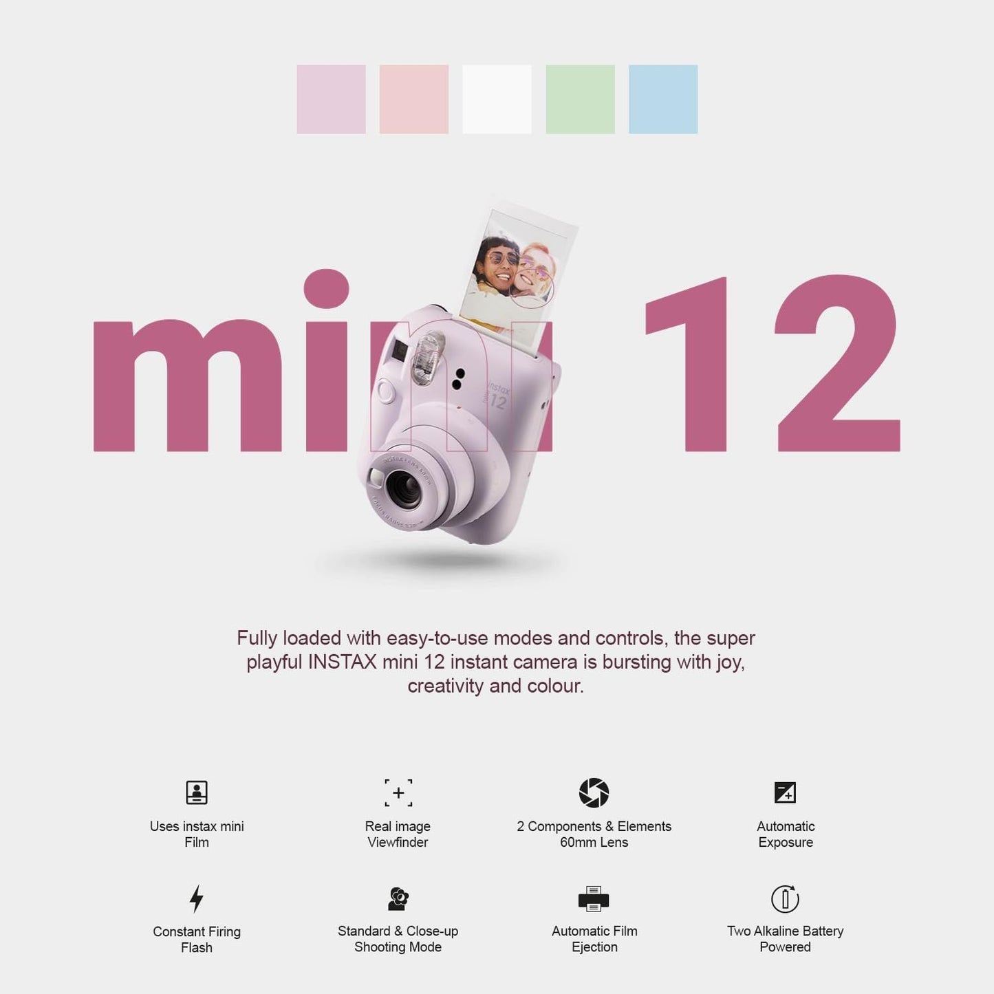 Fujifilm 16806274 Instax Mini 12 Instant Camera Bundle