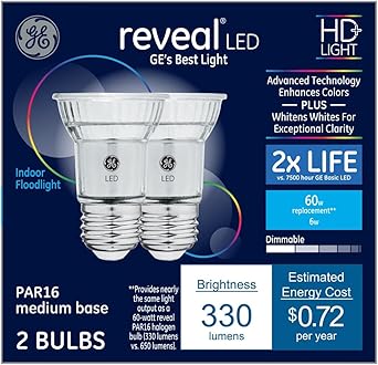 GE 34037 Reveal 60W Equivalent Dimmable PAR16 LED Light Bulbs 2-Pack