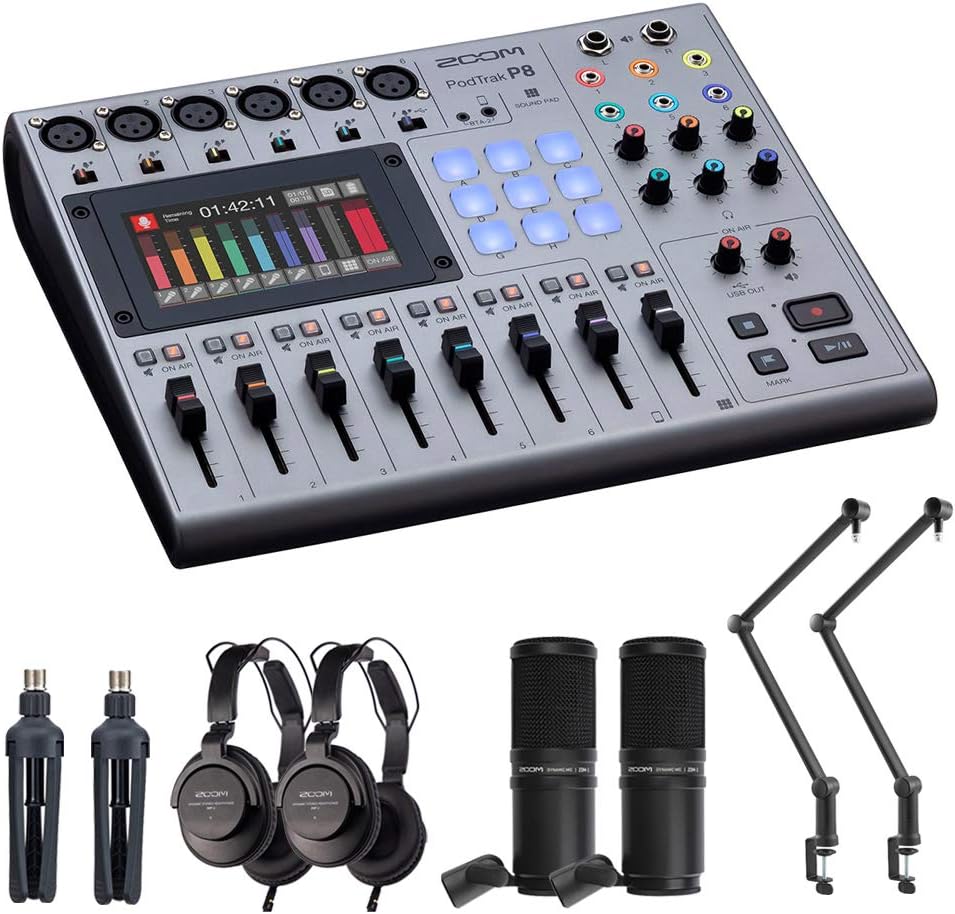 Zoom PodTrak P8 Podcast Recorder Bundle with ZDM-1 Mics