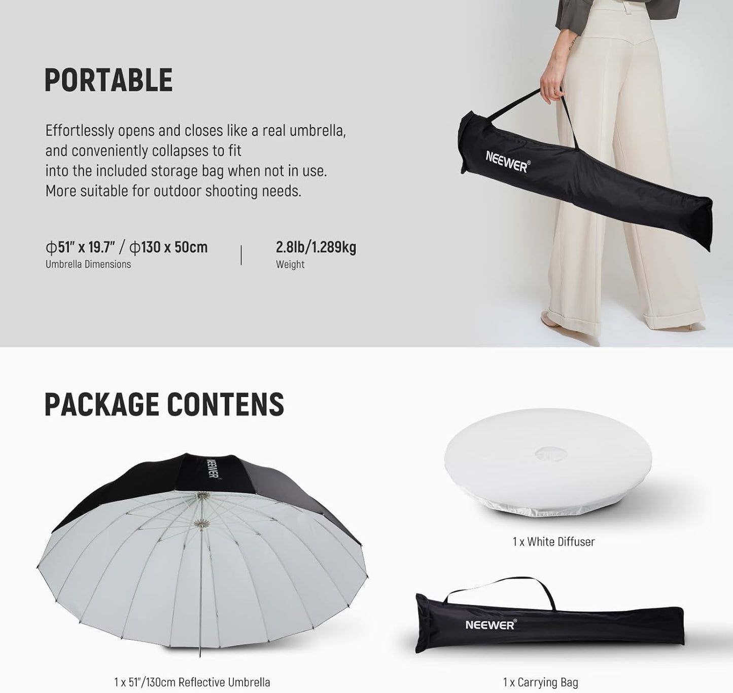 Neewer NS2U 51" Parabolic Reflective Photography Umbrella