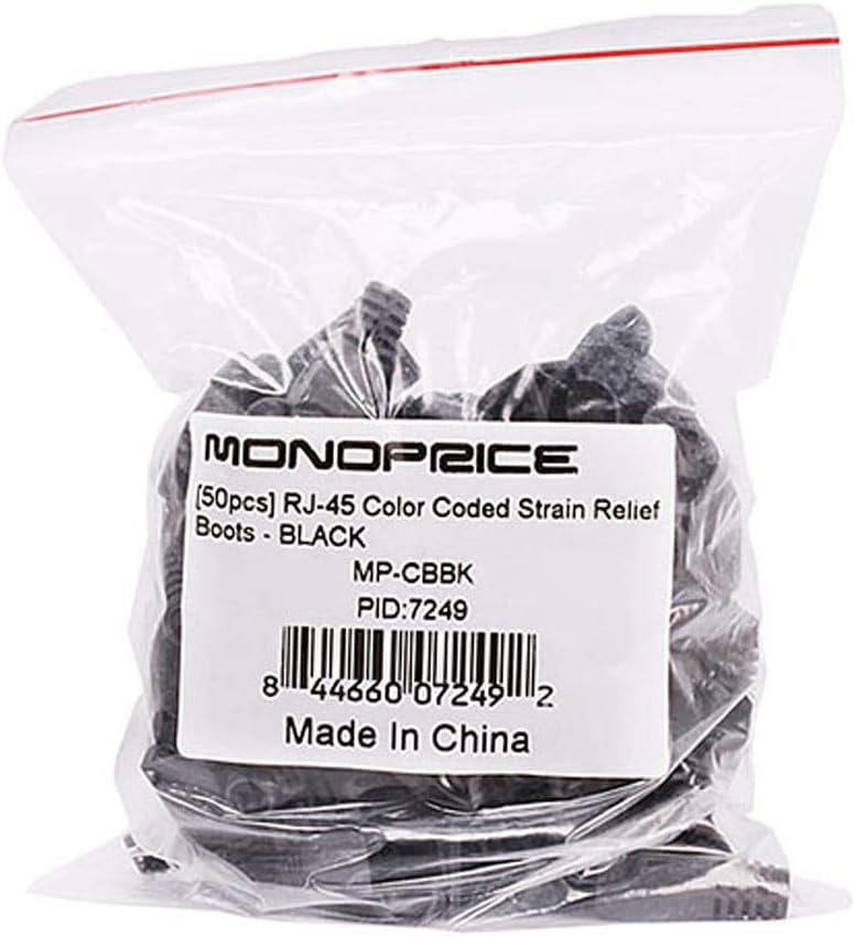 Monoprice 107249 RJ45 Color Coded Strain Relief Boots - Black (50pcs)